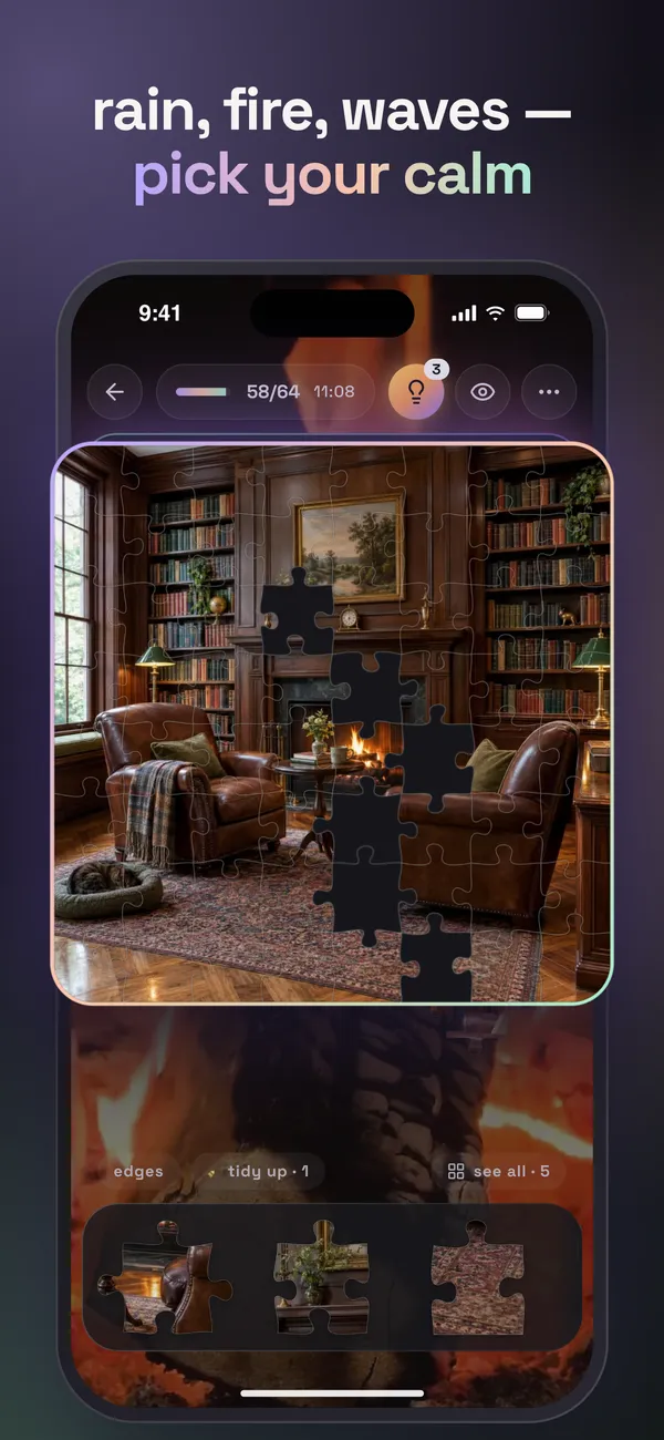 A puzzle over a fireplace backdrop